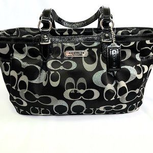 Coach Black and Silver Metallic Signature Handbag